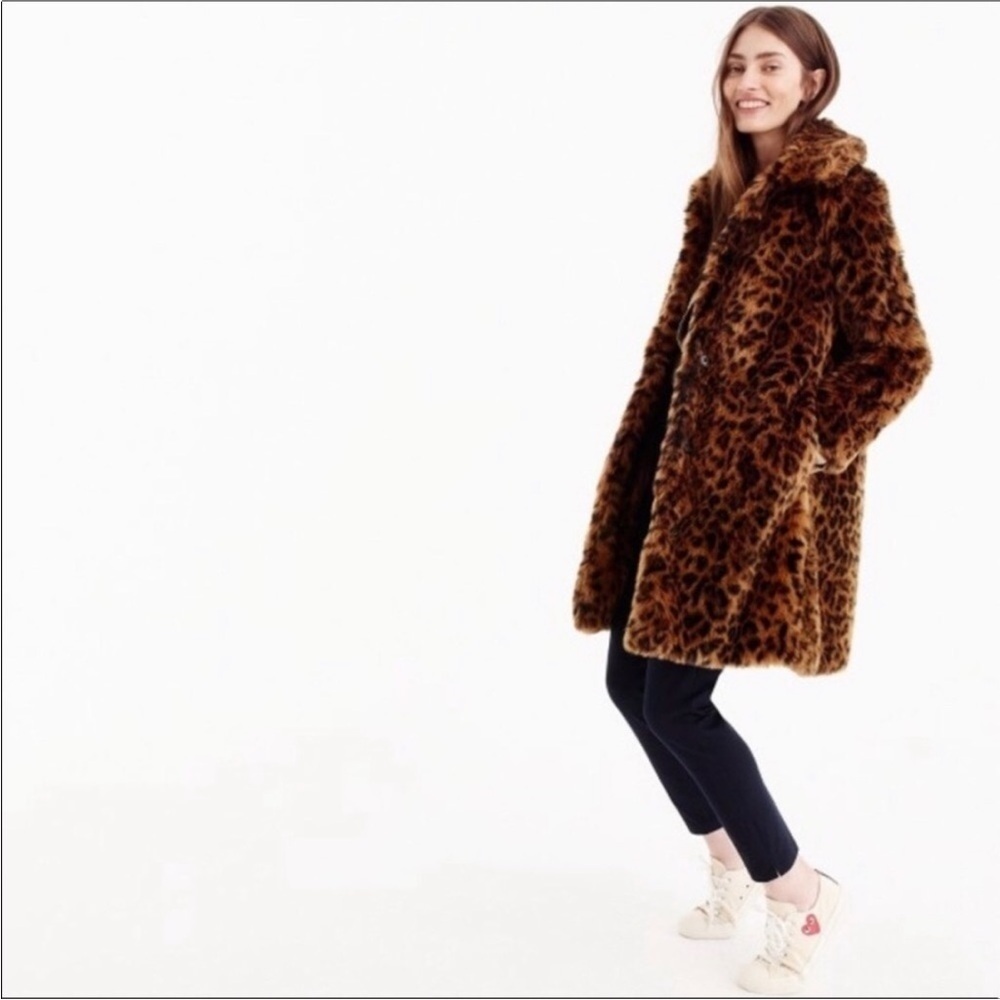 J.Crew collection leopard faux fur coat size small